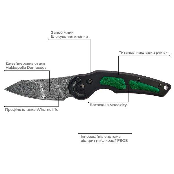 Ніж Fox Jupiter Titanium Malachite - 17530650 Ніж Fox Jupiter Titanium Malachite - 17530650