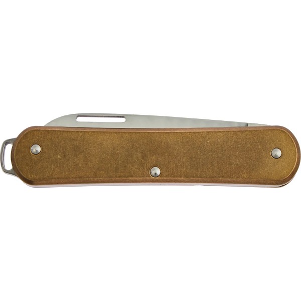 Ніж Fox Vulpis Brass Brown, сталь - M390, руків’я - латунь, довжина клинка - 50 мм, довжина загальна - 130 мм - 17530665 Ніж Fox Vulpis Brass Brown, сталь - M390, руків’я - латунь, довжина клинка - 50 мм, довжина загальна - 130 мм - 17530665