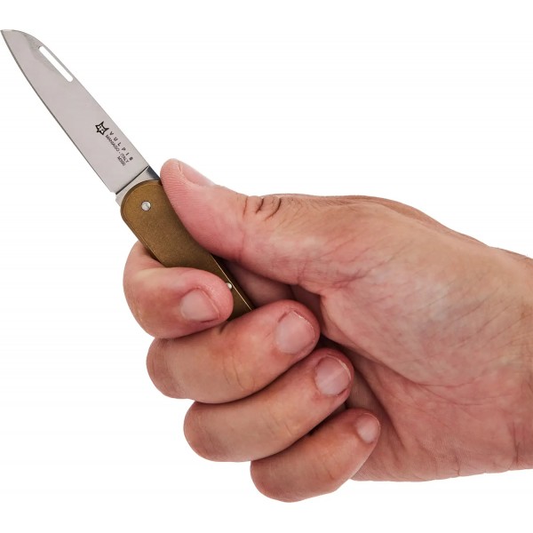 Ніж Fox Vulpis Brass Brown, сталь - M390, руків’я - латунь, довжина клинка - 50 мм, довжина загальна - 130 мм - 17530665 Ніж Fox Vulpis Brass Brown, сталь - M390, руків’я - латунь, довжина клинка - 50 мм, довжина загальна - 130 мм - 17530665