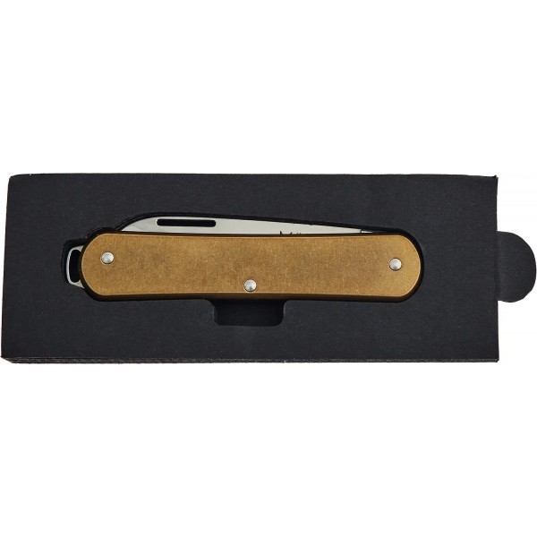 Ніж Fox Vulpis Brass Brown, сталь - M390, руків’я - латунь, довжина клинка - 50 мм, довжина загальна - 130 мм - 17530665 Ніж Fox Vulpis Brass Brown, сталь - M390, руків’я - латунь, довжина клинка - 50 мм, довжина загальна - 130 мм - 17530665