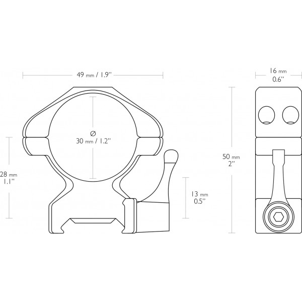 Кільця швидкознімні Hawke Precision Steel. d - 30 мм. High. Weaver/Picatinny - 39860095
