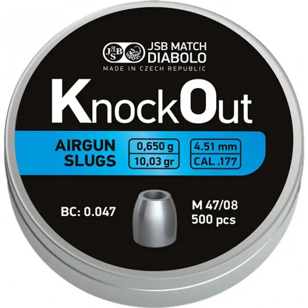 Пули пневматические JSB Diabolo KnockOut Slugs 0,65 г 4,51 мм 500 шт/уп - 14530610