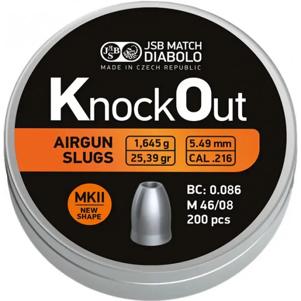 Пули пневматические JSB Diabolo KnockOut Slugs MKII 1,645 г 5,49 мм 200 шт/уп - 14530612