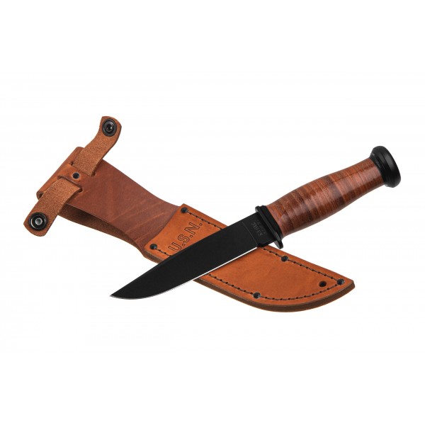 Ніж Ka-Bar Mark I, чорний, набірна шкір. рукоять, шкіряний чохол - 2225 Ніж Ka-Bar Mark I, чорний, набірна шкір. рукоять, шкіряний чохол - 2225
