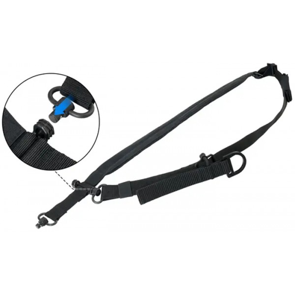 Ремень ружейный Leapers Bolla 2/1-точечный с QD-антабками Черный - 23700973