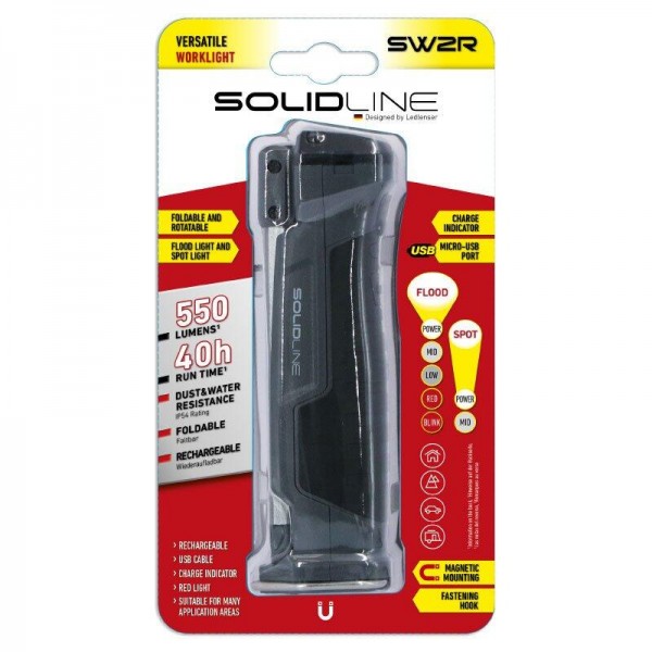 Ліхтар Solidline SW2R, заряджається, з магнітом та режимом червоного кольору, 550/230/25, блістер - 502744 Ліхтар Solidline SW2R, заряджається, з магнітом та режимом червоного кольору, 550/230/25, блістер - 502744