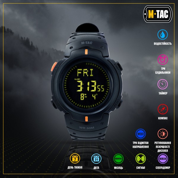 M-Tac часы тактические с компасом Black - 50003002