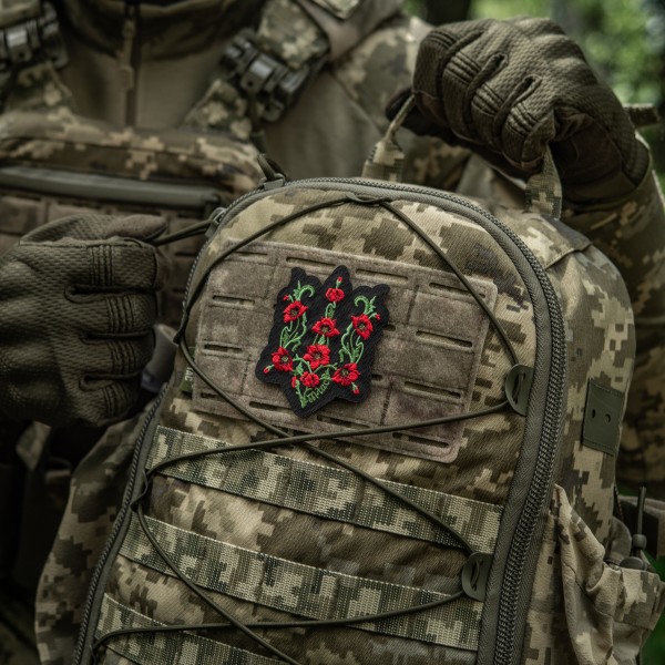 M-Tac нашивка Тризуб Червоний мак (вишивка) Black - 51405002