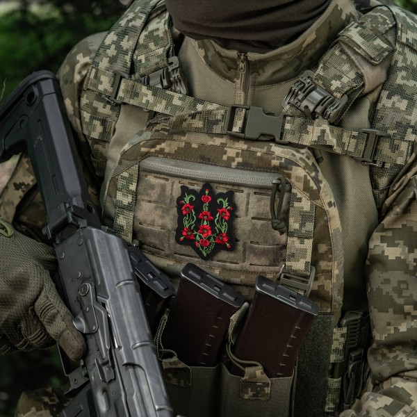 M-Tac нашивка Тризуб Червоний мак (вишивка) Black - 51405002