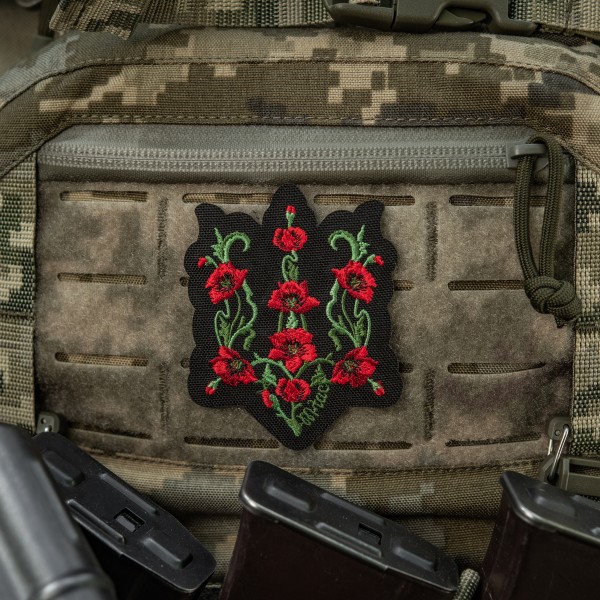 M-Tac нашивка Тризуб Червоний мак (вишивка) Black - 51405002