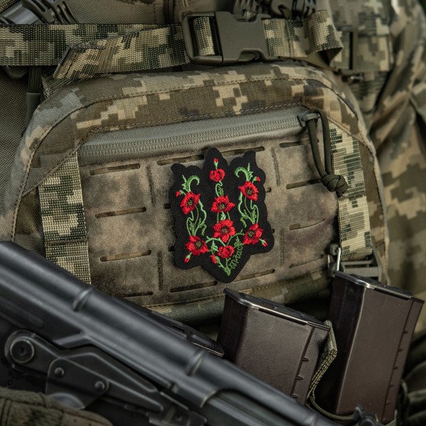 M-Tac нашивка Тризуб Червоний мак (вишивка) Black - 51405002