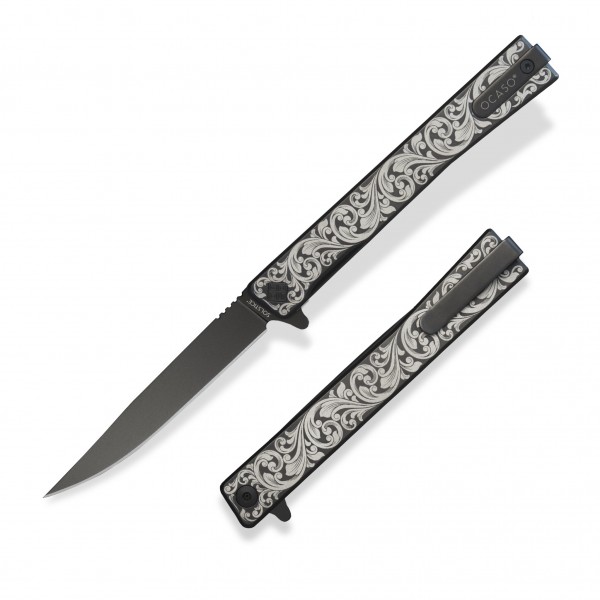 Нож Ocaso "Solstice", Engraved titanium Scroll Pattern, Black - 10ESB