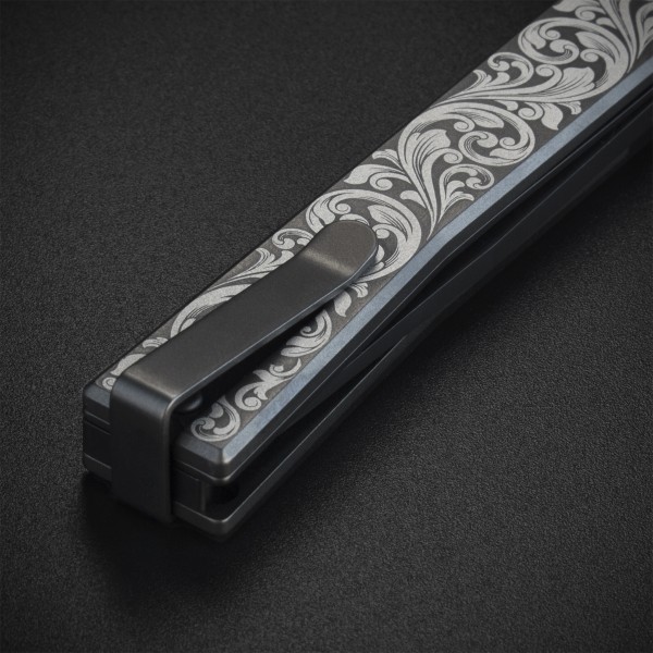 Нож Ocaso "Solstice", Engraved titanium Scroll Pattern, Black - 10ESB Нож Ocaso "Solstice", Engraved titanium Scroll Pattern, Black - 10ESB