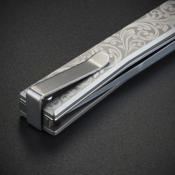 Ніж Ocaso "Solstice", Engraved titanium, Scroll Pattern, Satin - 10ESS Ніж Ocaso "Solstice", Engraved titanium, Scroll Pattern, Satin - 10ESS