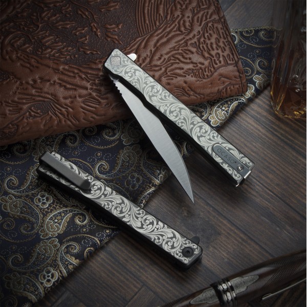 Ніж Ocaso "Solstice", Engraved titanium, Scroll Pattern, Satin - 10ESS Ніж Ocaso "Solstice", Engraved titanium, Scroll Pattern, Satin - 10ESS