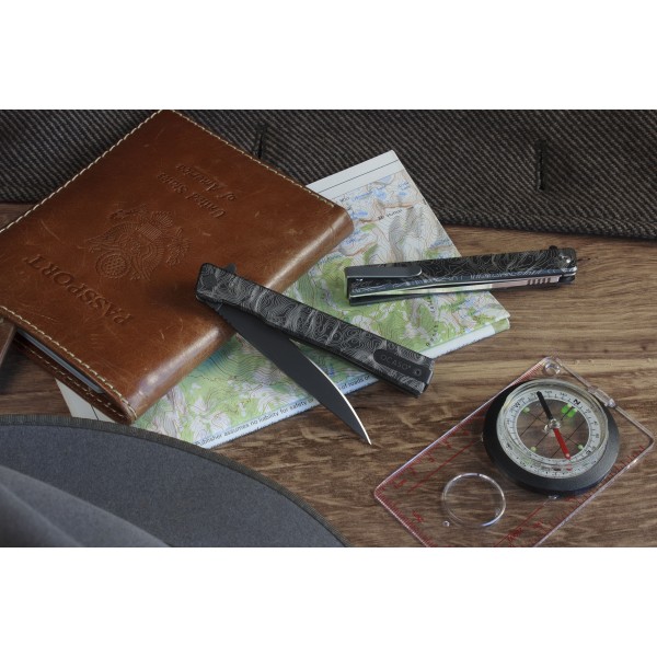ж Ocaso "Solstice", Engraved titanium Topo Pattern, Black - 10ETB ж Ocaso "Solstice", Engraved titanium Topo Pattern, Black - 10ETB