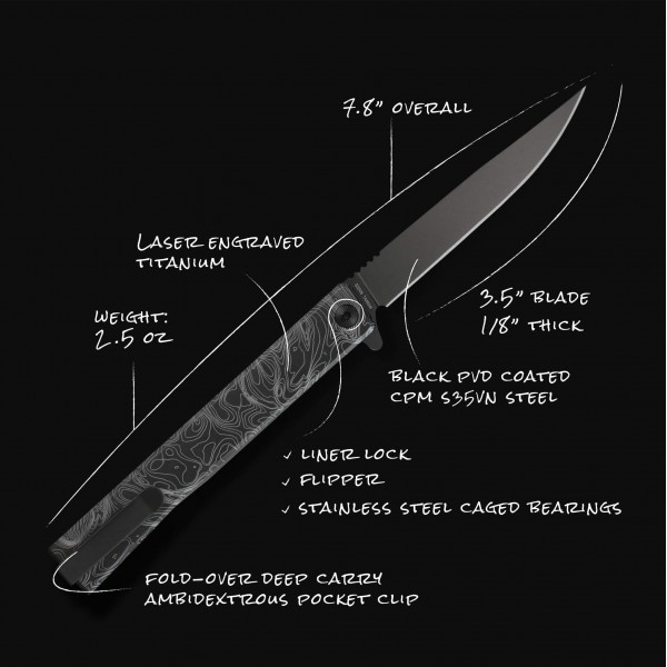 ж Ocaso "Solstice", Engraved titanium Topo Pattern, Black - 10ETB ж Ocaso "Solstice", Engraved titanium Topo Pattern, Black - 10ETB