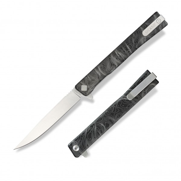 Ніж Ocaso "Solstice", Engraved titanium, Topo Pattern, Satin - 10ETS