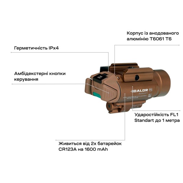 Ліхтар з ЛЦВ Olight Baldr Pro Green Laser Desert Tan - 3574390 Ліхтар з ЛЦВ Olight Baldr Pro Green Laser Desert Tan - 3574390
