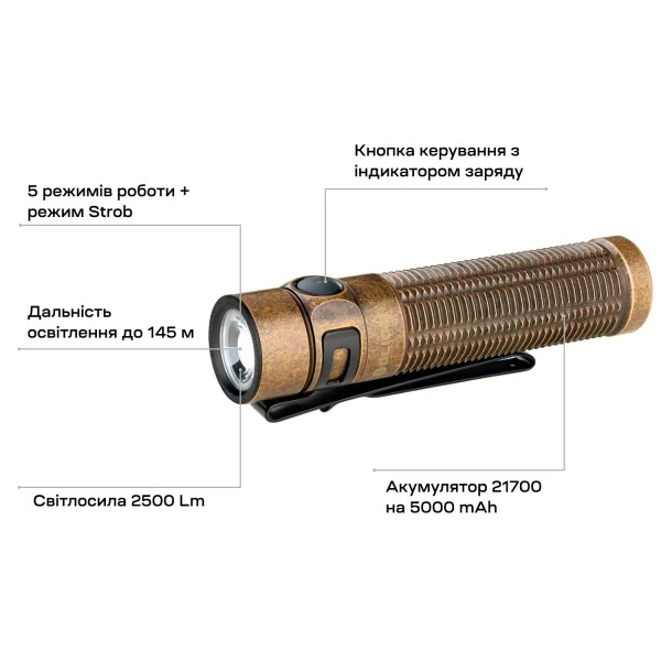 Фонарь Olight Baton 3 Pro Max Brass Stonewash - 23704387 Фонарь Olight Baton 3 Pro Max Brass Stonewash - 23704387