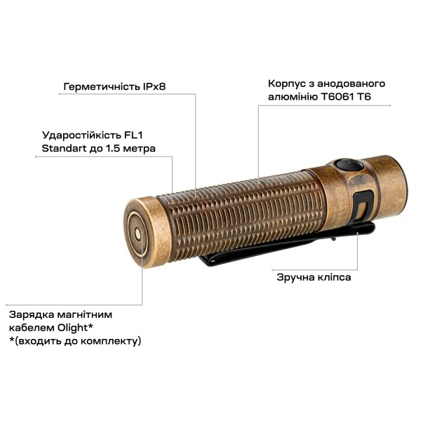 Фонарь Olight Baton 3 Pro Max Brass Stonewash - 23704387 Фонарь Olight Baton 3 Pro Max Brass Stonewash - 23704387