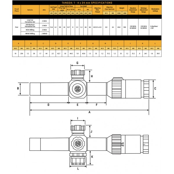 Приціл оптичний SIG Optics TANGO4, 1-4x24MM, 30MM, FFP, 556-762 HORSESHOE ILLUM, Black - Приціл оптичний SIG Optics TANGO4, 1-4x24MM, 30MM, FFP, 556-762 HORSESHOE ILLUM, Black -