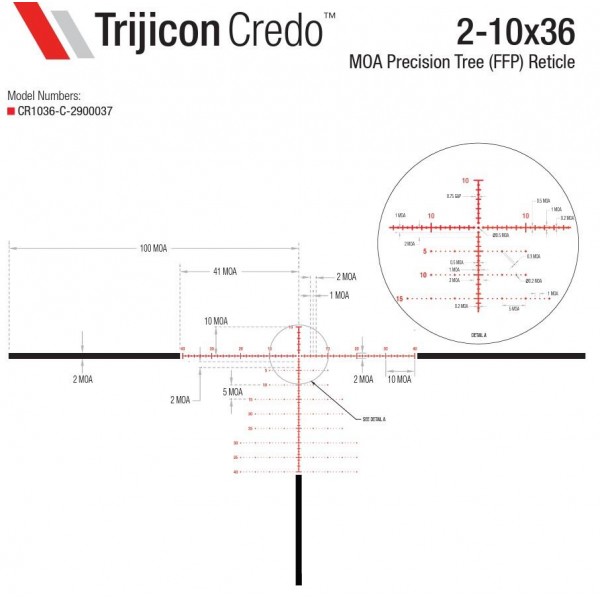 Приціл оптичний TRIJICON Credo 2-10x36 (30 мм) illum. MOA Tree Crosshair FFP Red - CR1036-C-2900037