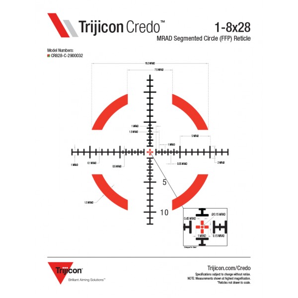 Приціл оптичний TRIJICON Credo 1-8x28 (34 мм) illum. Red/Green MRAD Segmented Circle - CR828-C-2900032