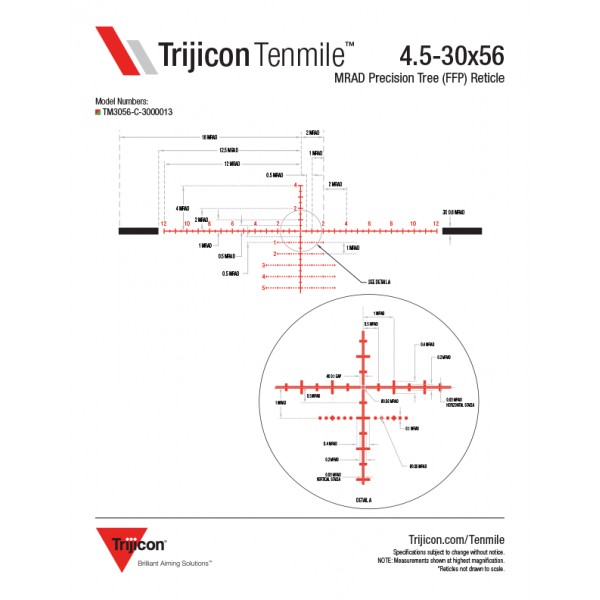 Приціл оптичний TRIJICON Tenmile 4.5-30x56 (34 мм) Red/Green MRAD illum. Precision Tree FFP - TM3056-C-3000013