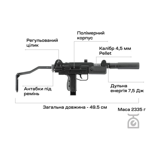 Пистолет пневматический Umarex IWI Mini UZI 4,5 мм - 39860513 Пистолет пневматический Umarex IWI Mini UZI 4,5 мм - 39860513