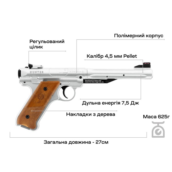 Пистолет пневматический Umarex Ruger Mark IV Stainless 4,5 мм - 39860514 Пистолет пневматический Umarex Ruger Mark IV Stainless 4,5 мм - 39860514