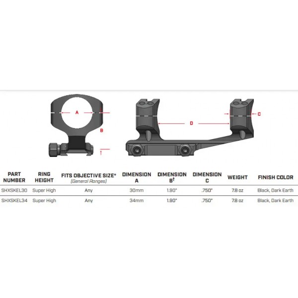 Крепление-моноблок Warne X-Skeleton Mount. d - 30 мм. Super High. Weaver/Picatinny - 23700299