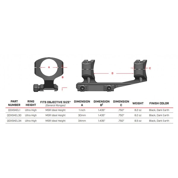 Кріплення-моноблок Warne QD X-Skeleton Mount. d - 34 мм. Ultra High. Weaver/Picatinny - 23700305