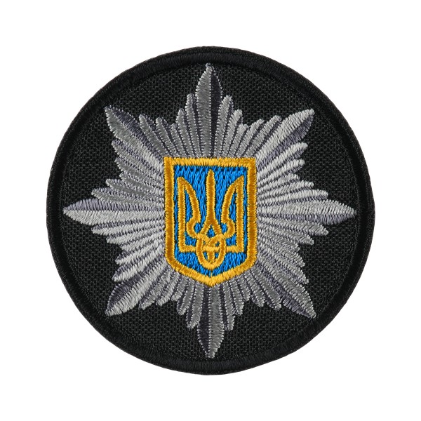 Кокарда Полиция круглая 6 см на липучке черная (тип 2) - AKW-CQPLC