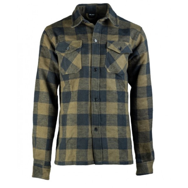 Рубашка фланелевая в клетку Черно-Оливковая Mil-Tec Германия - 3567619