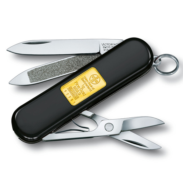 Нож Victorinox Classic SD черный с золотой пластинкой - 